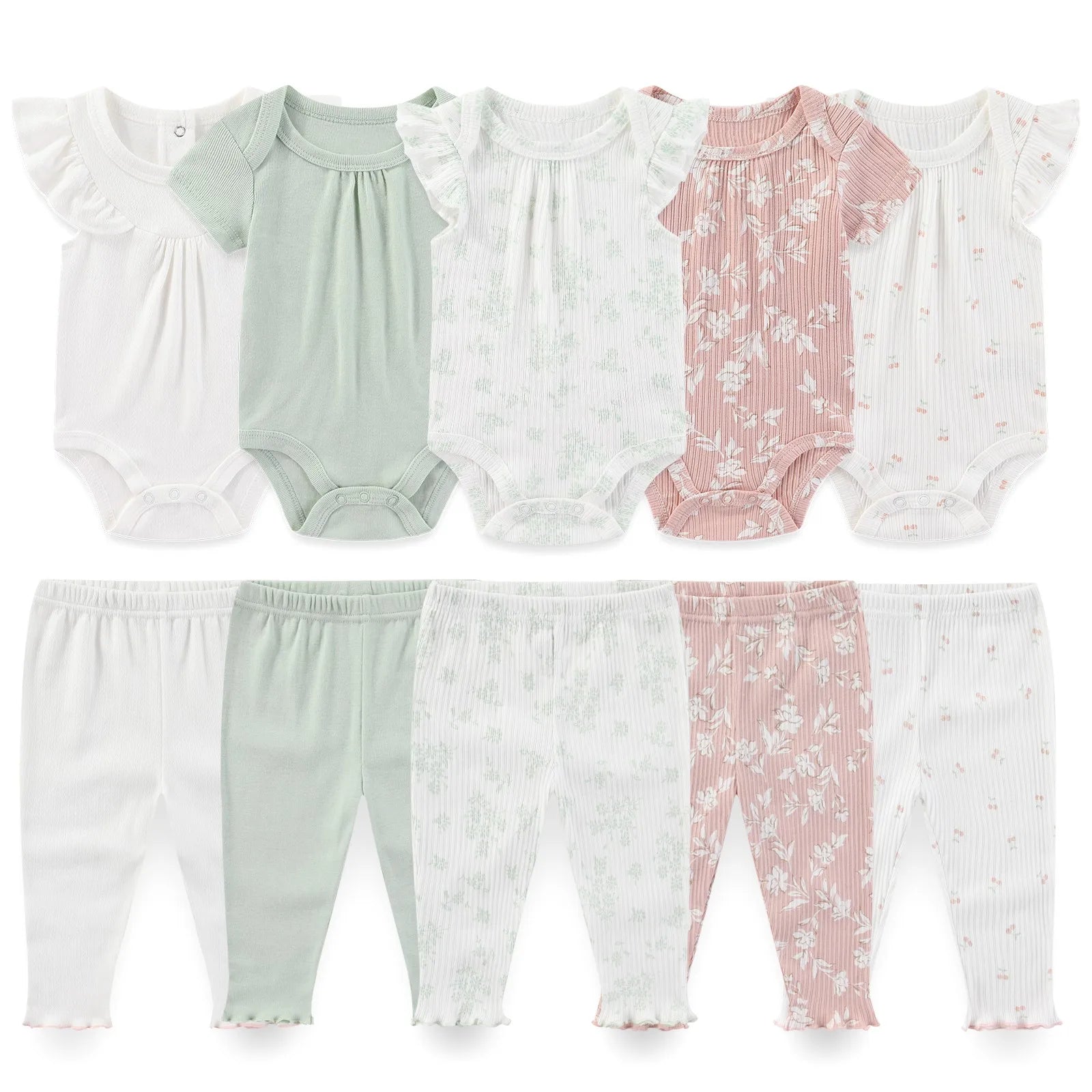 Kiddiezoom 10 Pcs/Lot Four Seasons Fashion Unisex Baby Boy Girl Clothing Set Soft Newborn Bodysuits+Pants Infant Outfit Gift