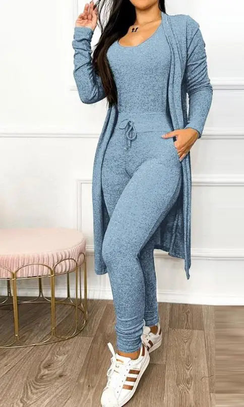 Autumn Women's New Drawstring Pocket Design Jumpsuit & Coat Set Temperament Commuting Women Fashion Suit Sets Two Piece Outfits