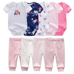 kiddiezoom 9 Pcs Unisex Newborn Clothing Sets100%Cotton Baby Bodysuit+Pant Baby Boy Girl Clothes Gift