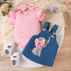 PatPat 3pcs Baby Girl Polka Dot Pattern Romper and Denim Overall Dress with Headband