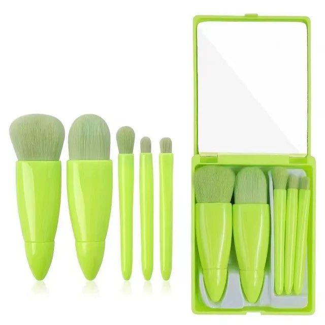 5pcs Travel Size Makeup Brushes Set Mini Makeup Brushes, Small Complete Function Cosmetic Brushes Kit With Case And Mirror Perfe