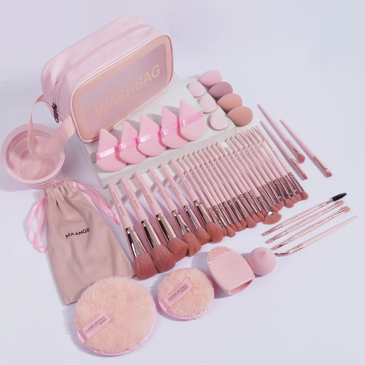 MAANGE Professional Makeup Tools Kit 30PCS Foundation Makeup Brush Set 15PCS Makeup Sponge Removal Puff Cleaning Bowl for Travel