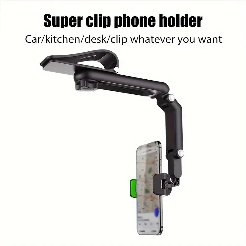 Car Phone Holder, Multifunctional 360 Degree Rotating Rearview Mirror, Seat Clip Holder, 4.0-6.1 Inch Mobile GPS Holder