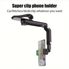 Car Phone Holder, Multifunctional 360 Degree Rotating Rearview Mirror, Seat Clip Holder, 4.0-6.1 Inch Mobile GPS Holder