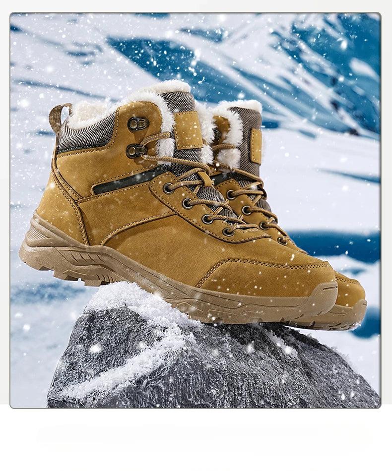 Waterproof Leather Sports Super Warm Boots, Men's Winter Snow Boots, Outdoor Men's Hiking Boots, Work Travel Shoes Size 39-48