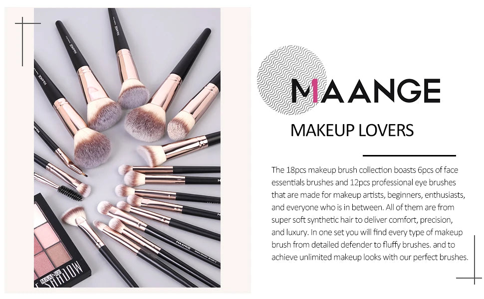 MAANGE 18 Pieces Professional Makeup Brush Facial Foundation Powder Blush Brushes Eyeshadow Flawless Brushes For Women Cosmetic