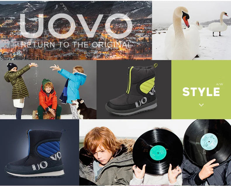 UOVO 2024 New Shoes For Boys And Girls High Quality Fashion Kids Winter Boots Warm Snow Children's Footwear Size #30-38