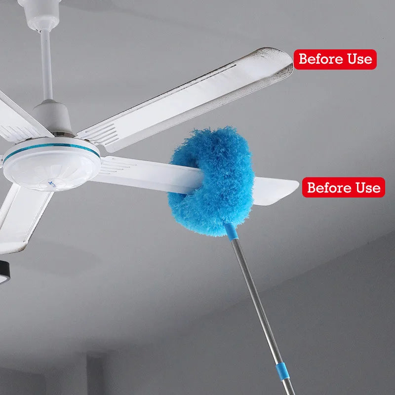 Scalable Ceiling Fan Duster Rings Shape Long Handle Dust Removal Brush for Ceiling Walls Top Cleaning Household Clean Tools