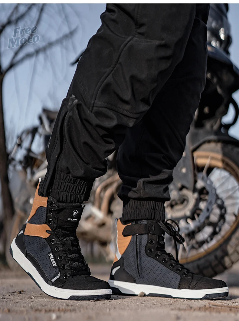 Men Motorcycle boots Breathable Anti-fall Rider Road Racing Casual Shoes Boots Gear Shift Rubber Sole Reflective Motorbike Shoes