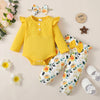 3PCS Baby Girl Clothes Set Long Sleeve Romper Top+Flowers Pant+Headband Spring&Autumn Lovely Outfit for Toddler Girl 0-18 Months