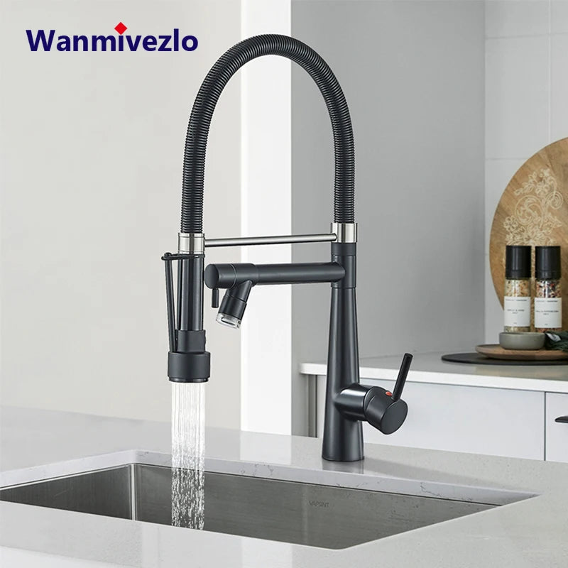 Black Kitchen Faucet LED Light Pull Down Spring Sink Faucets Dual Swivel Spout Kitchen Torneira Hot Mixer Tap