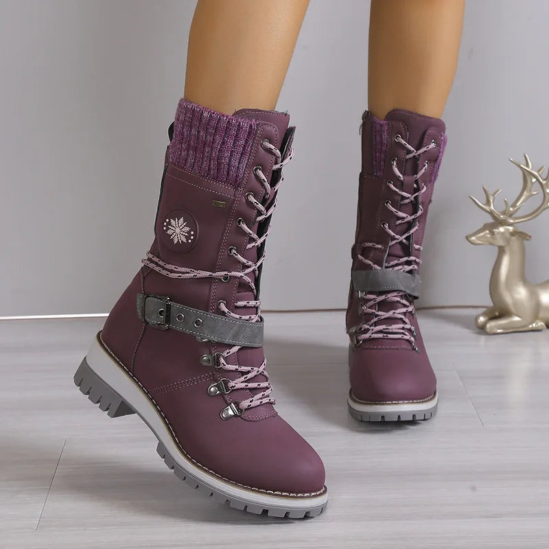 Women's Solid Color Fuzzy Boots, Soft Sole Chunky Heel Fleece Lining Boots, Winter Non-slip Snow Boots