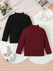 2-piece set of girls' fashionable casual high elasticity warm wave edge small stand up collar long sleeved knitted pullover bott