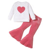 2PCS Clothing Set for Kids Girl 4-7 Years Heart-Shaped Pattern Long Sleeve Top+Velvet Flared Pants Autumn&Winter School Outfits