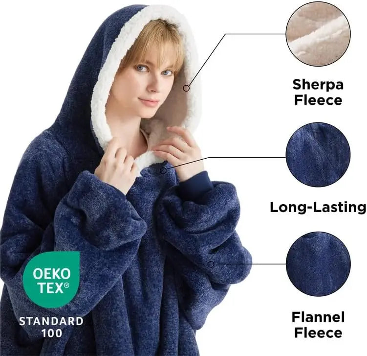 Bedsure Wearable Blanket Hoodie with Sleeves - Sherpa Hooded Blanket Adult as Gifts for Mom Women Girlfriend