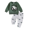 Baby Clothing Boy Tractor Print Long Sleeve Sweatshirt with Elastic Waist Sweatpants Infant Newborn Pat Clothes Set