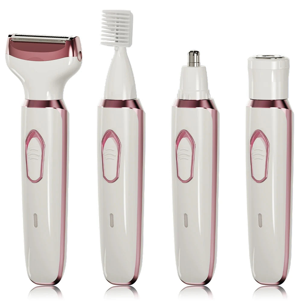 4-in-1 Rechargeable Electric Razor for Women - Face, Nose, Legs, Underarm, Bikini Trimmer - Wet & Dry, Painless Grooming Kit