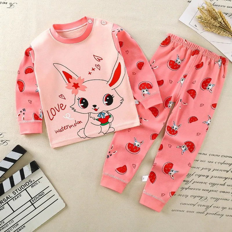 Cartoon Pajamas Suits Children's Baby Boys Girls Spring Autumn Sleepwear Home Clothes Cotton Autumn Long Trousers Kids Pajamas