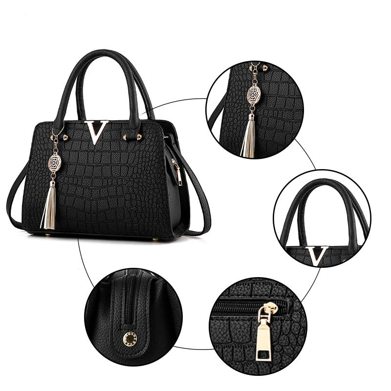 High Quality Ladies leather hand bags Women luxury brand Crocodile Shoulder Bags V Letters Designer Large Capacity  Handbag