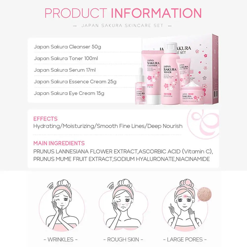 5/6pcs Sakura Skin Care Sets Face Cream Serum Toner Facial Cleanser Sunscreen Eye Cream Face Skin Care Products