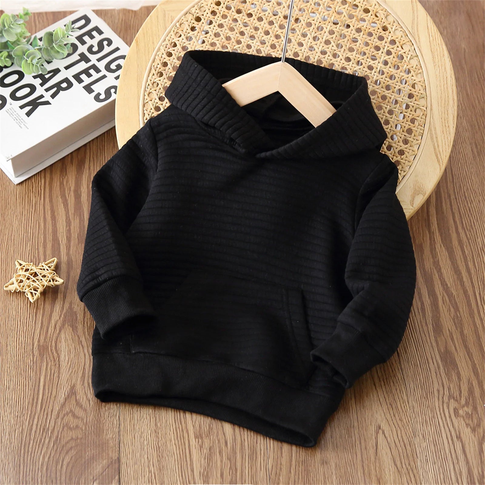 PatPat Toddler Boy/Girl Solid Color Textured Hoodie Sweatshirt