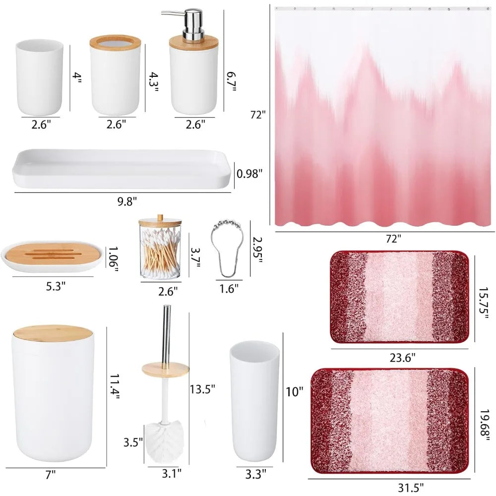 Bathroom Accessories White Bathroom Sets with Shower Curtain and Rug, White Ombre Waterproof Misty Forest Shower Curtain