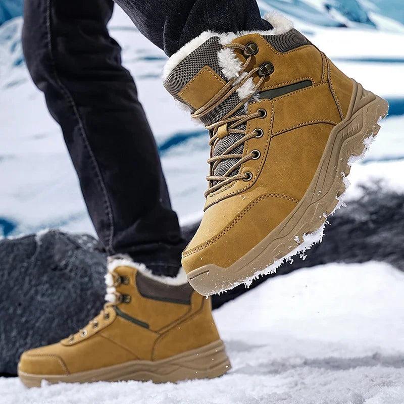 Waterproof Leather Sports Super Warm Boots, Men's Winter Snow Boots, Outdoor Men's Hiking Boots, Work Travel Shoes Size 39-48