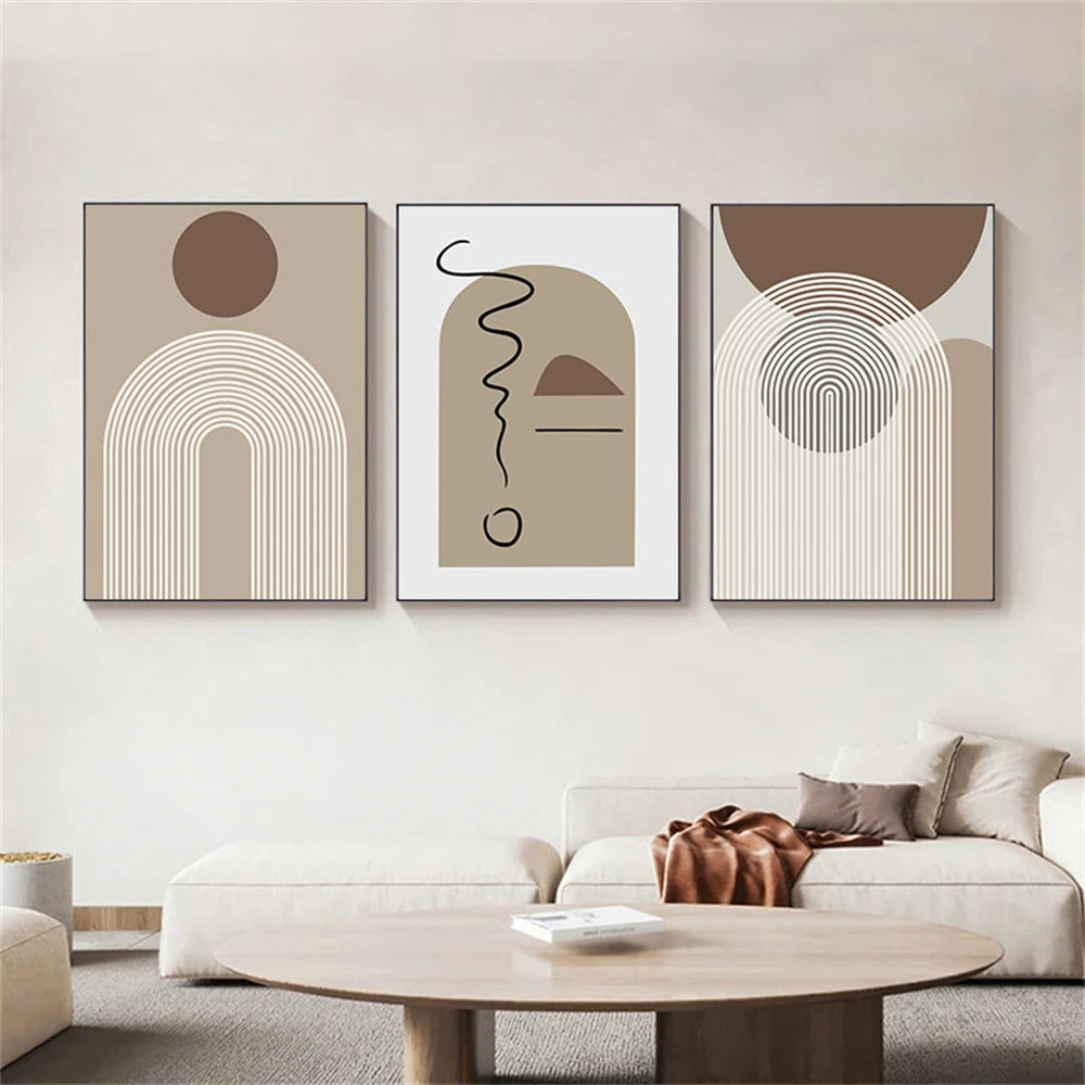 Abstract Beige Brown Geometric Lines Canvas Painting Boho Modern Poster Nordic Wall Art Print Picture Living Room Interior Decor