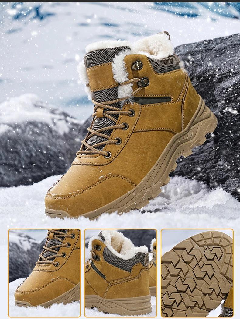 Waterproof Leather Sports Super Warm Boots, Men's Winter Snow Boots, Outdoor Men's Hiking Boots, Work Travel Shoes Size 39-48