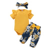 Newborn Baby Girls Clothing Set Short Sleeve Bodysuit +Floral Pants with Bow + Headband 3PCS Outfits Toddler Baby Girl Clothing