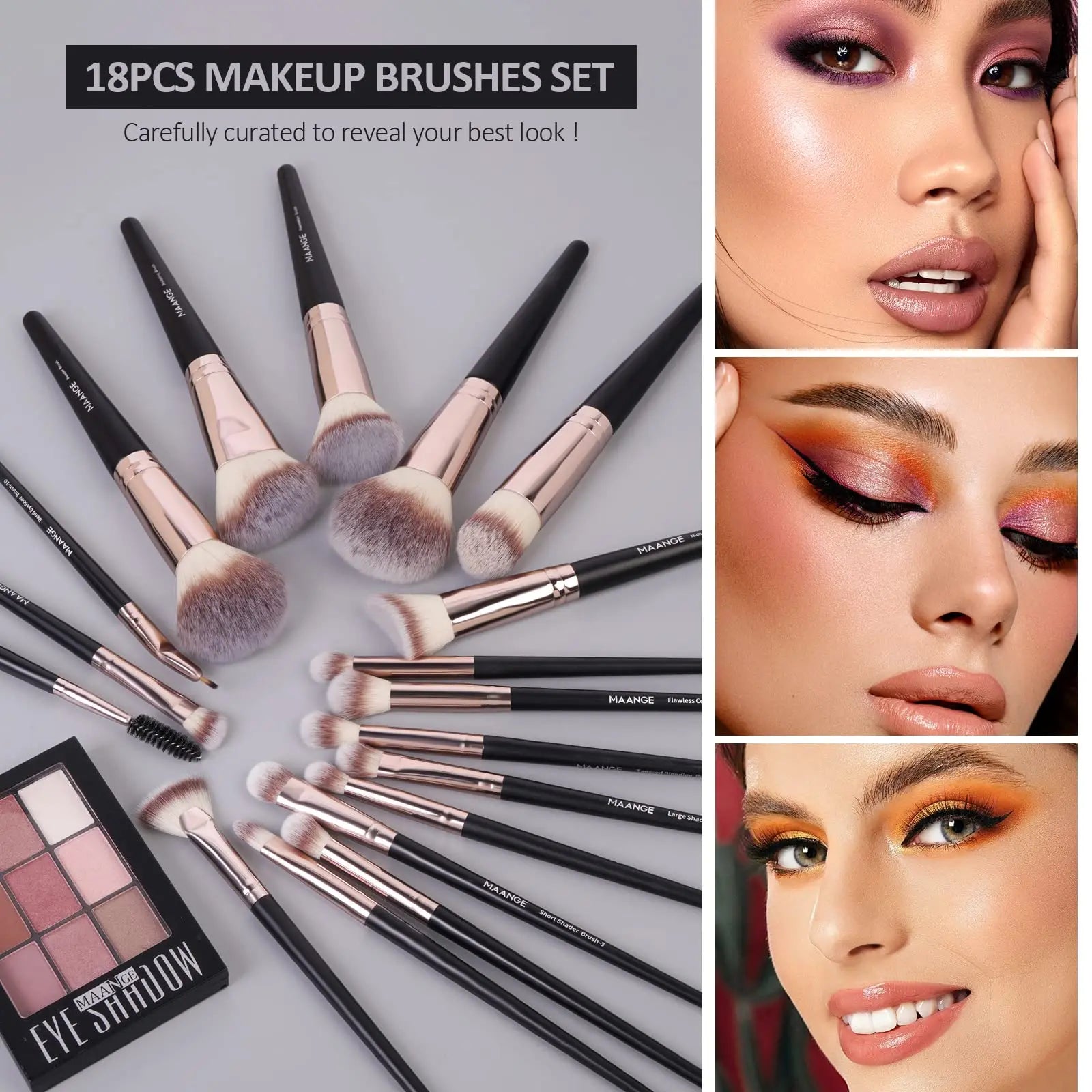 MAANGE 18 Pieces Professional Makeup Brush Facial Foundation Powder Blush Brushes Eyeshadow Flawless Brushes For Women Cosmetic