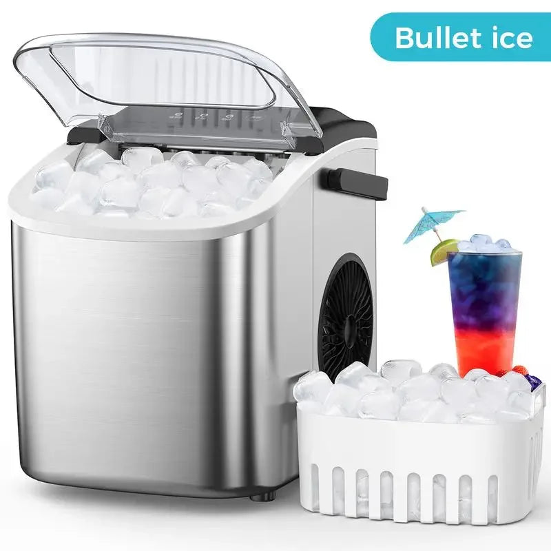 COWSAR Bullet Ice Maker Countertop with Self-Cleaning, 26.5lbs/24Hrs, 6 Mins/9 Pcs Bullet Ice, Portable Ice Maker