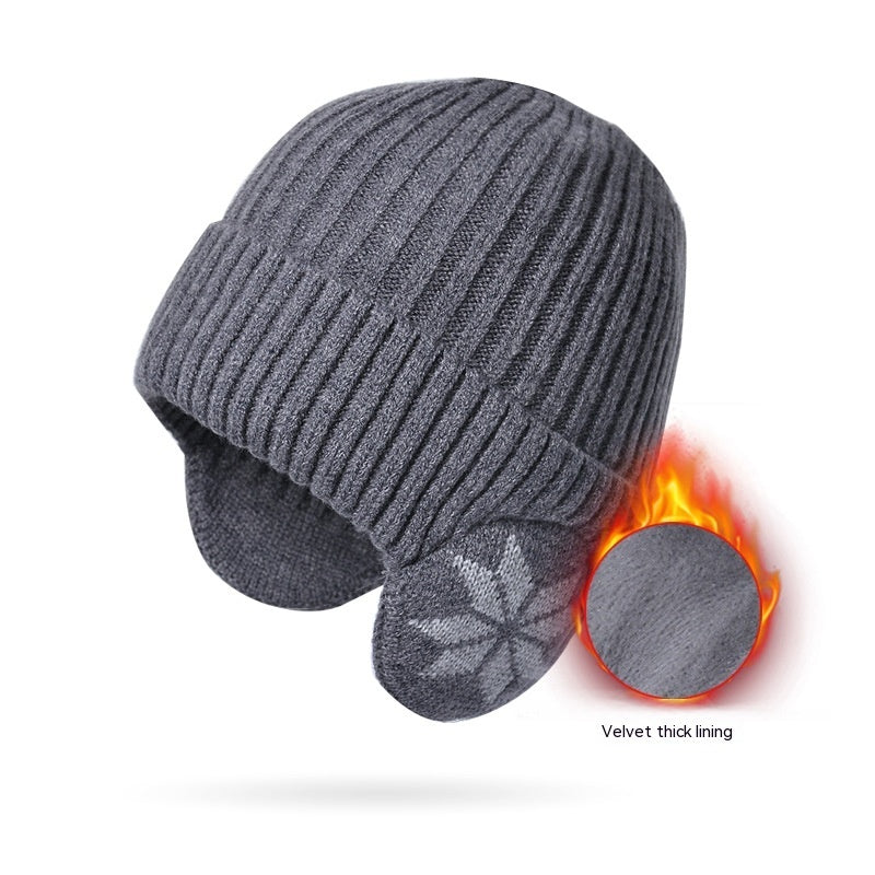 Thermal Knitting Woolen Cap Men's Fleece-lined Thickened Winter Beanie