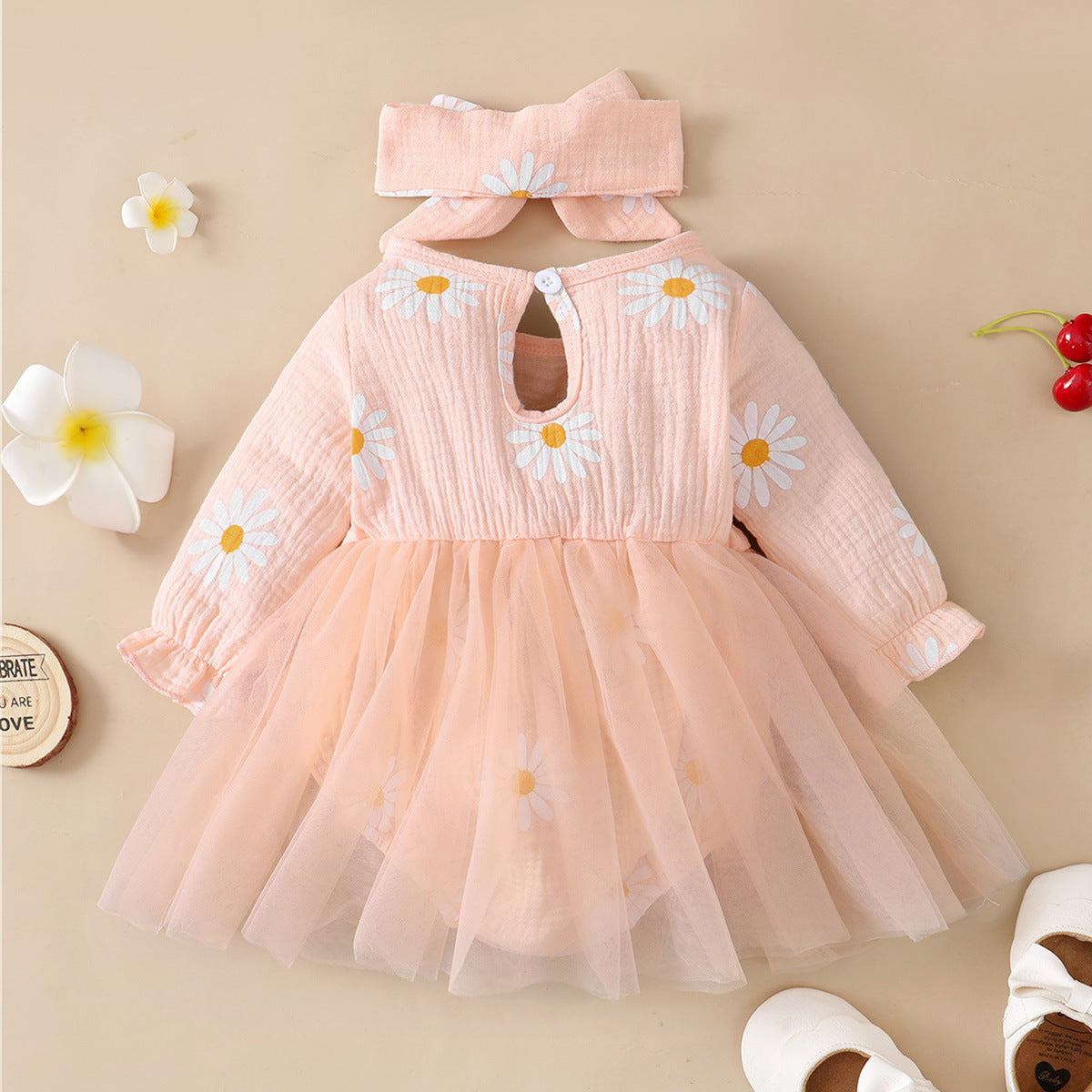 Girls Spring And Summer Floral Long Sleeve Dress