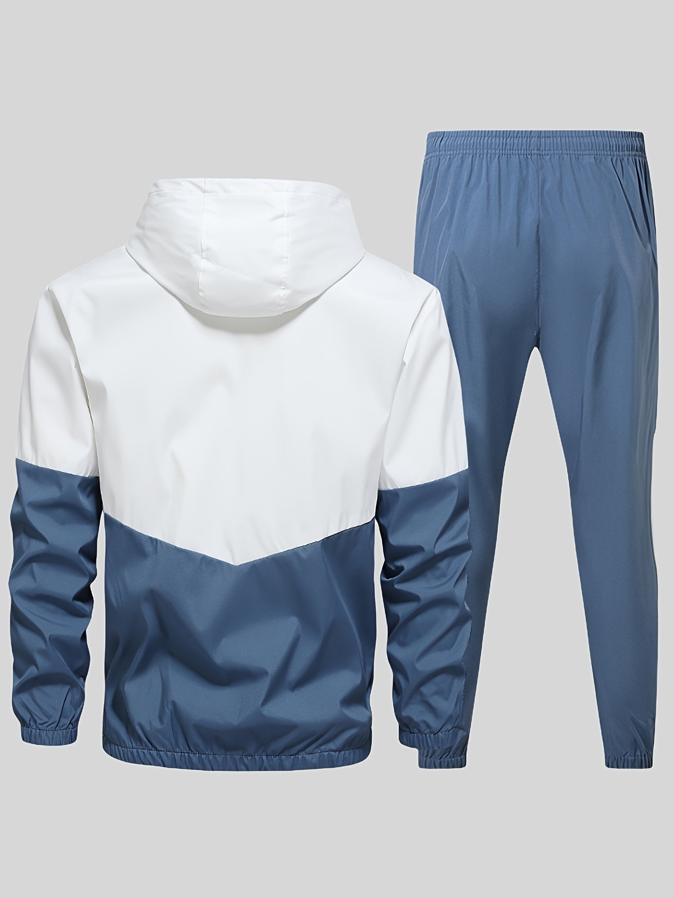 2-Piece Mens Athletic Wear Set - Premium Hooded Jacket and Comfortable Pants with Elastic Waistband, Trendy Color Block Design, Perfect for Spring/Autumn, Youth Fashion Trend, Casual and Sports Style