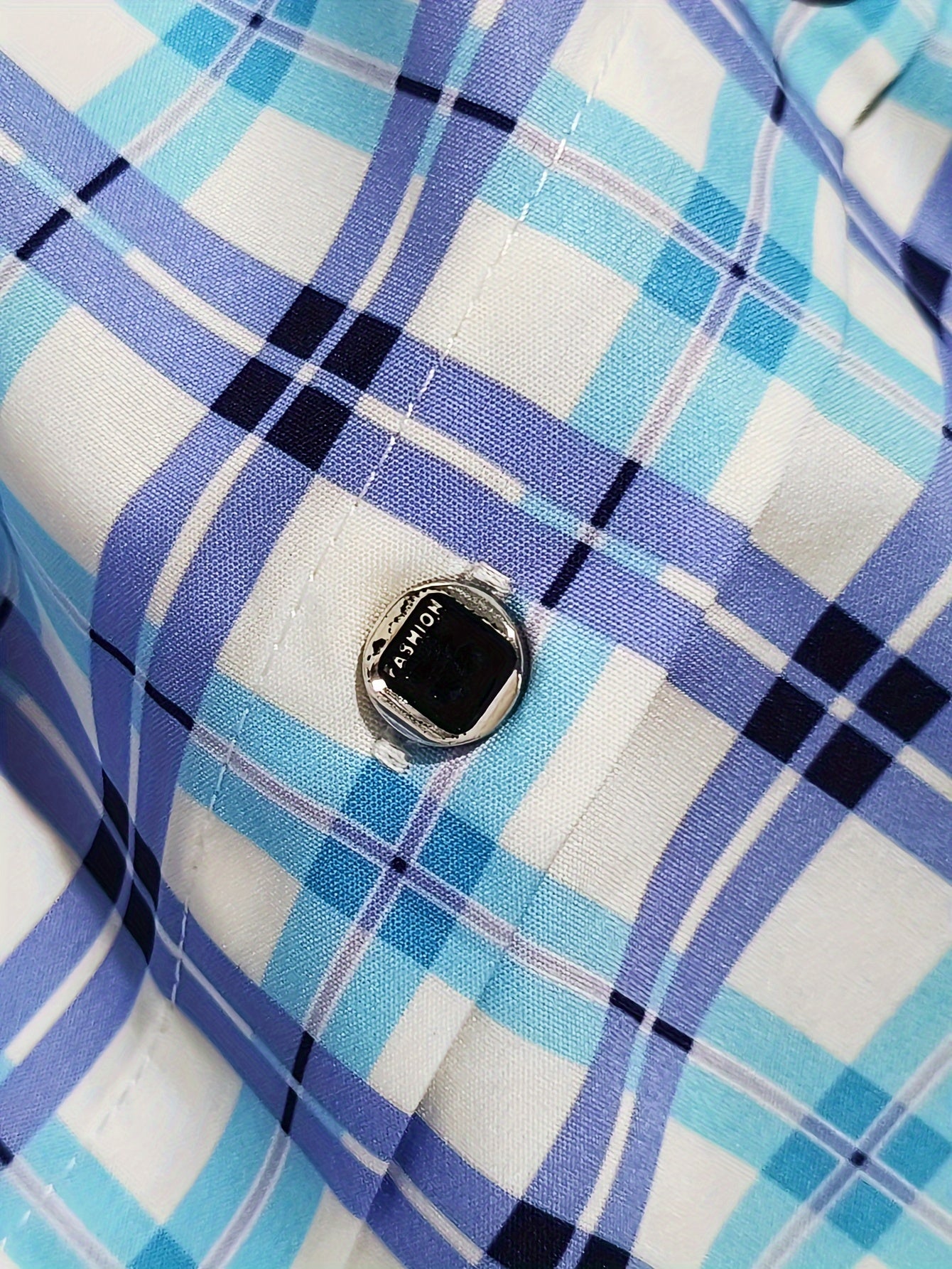 Men's Slim-Fit Plaid Dress Shirt - Polyester, Machine Washable, Button Detail, All-Season Comfort