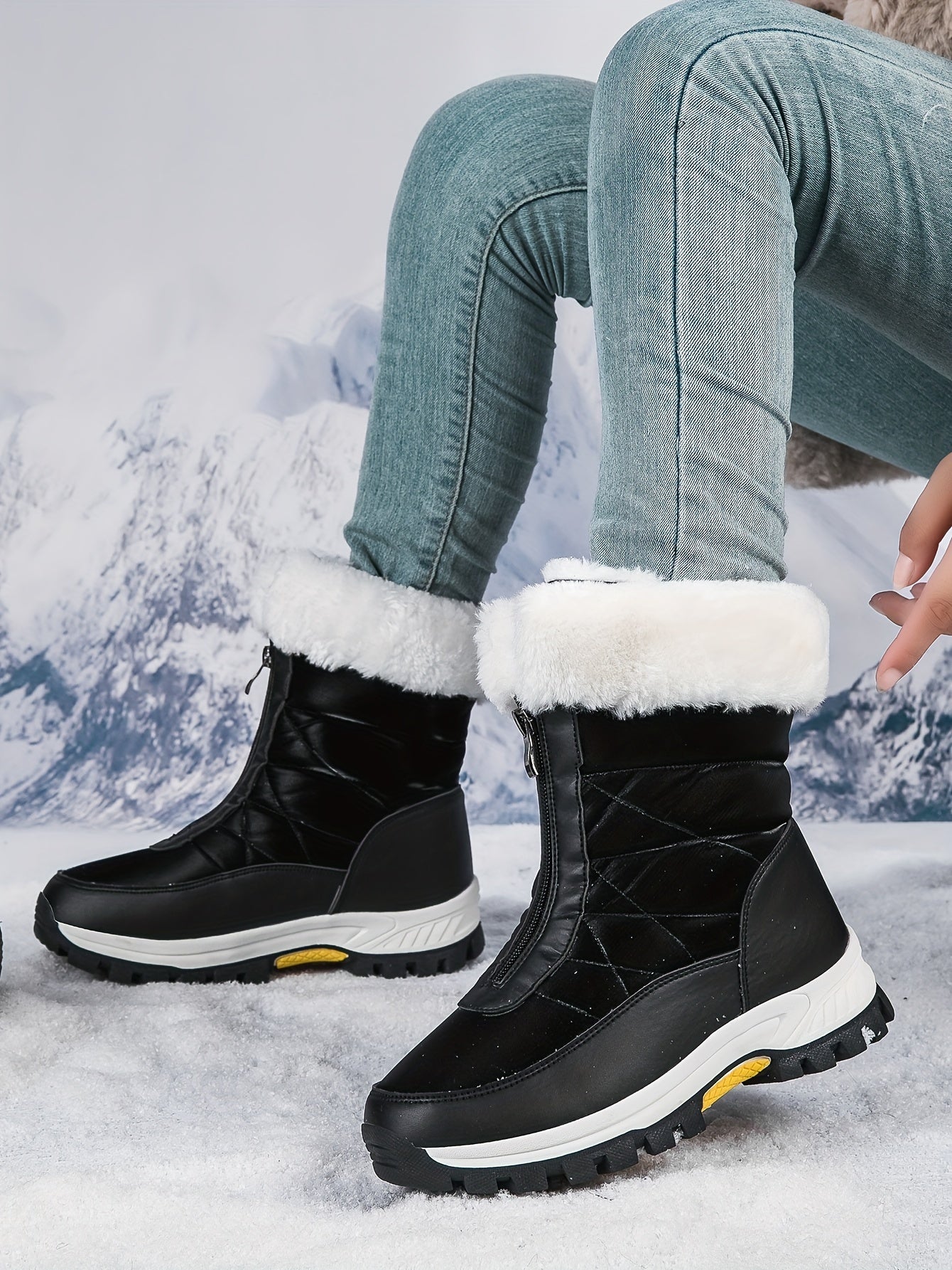 Comfortable Women's Plush Lined Platform Snow Boots, Fashion Front Zipper Outdoor Boots