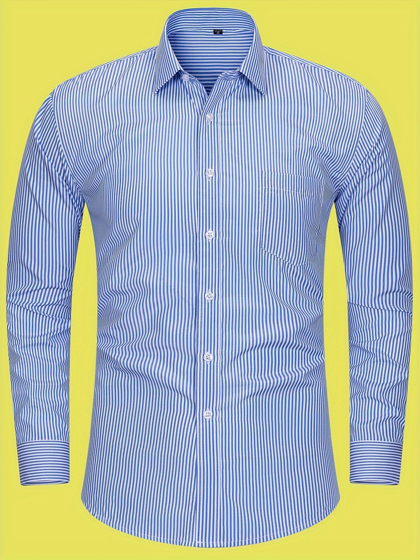 Classic Men's Long Sleeve Striped Shirt - Polyester Non-Stretch Fabric, Button Detail, Casual & Business Style Essential