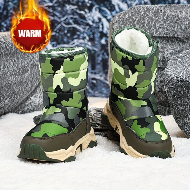 Youngsters' Winter Camo Snow Boots - High-Top, Warm & Cozy for Boys and Girls, Perfect for Outdoor Adventures