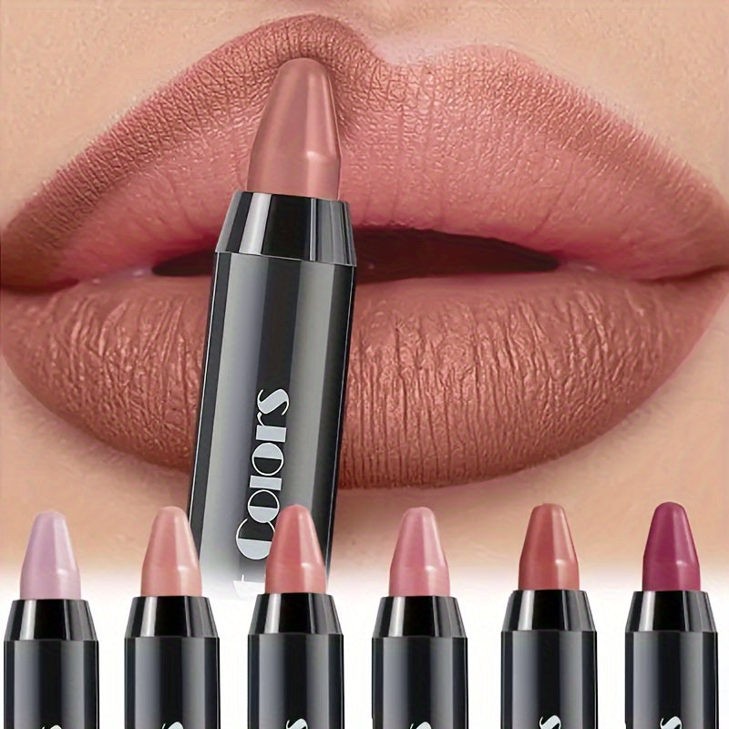 6Pcs Crayon Matte Lipstick Set Nude Smooth Lip Stick Waterproof Long Lasting Lipstick Velvet Professional Lip Crayon Matte Lip Gloss Stain Makeup Set for Halloween