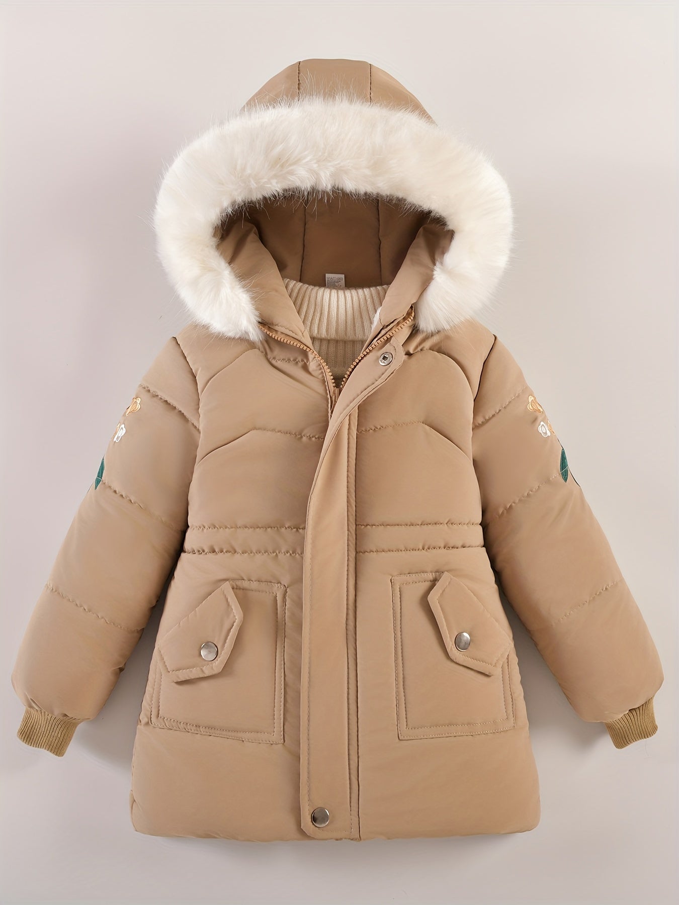 Girls Winter Puffer Jacket, Thick Coat With Hood, Casual Style, Warm Outerwear With Fur Trim Hood