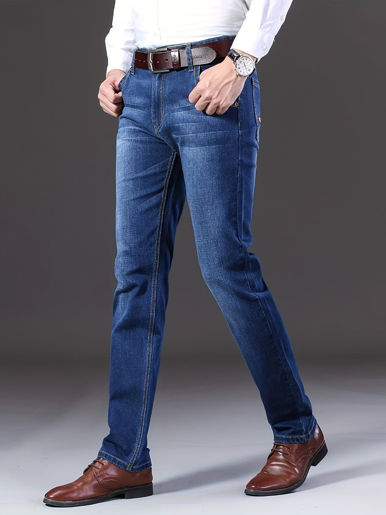 Classic Comfort Fit Jeans - Soft Slight Stretch Cotton Blend Fabric, Regular Length, Solid Color, All-Season Wear for Daily Casual Style