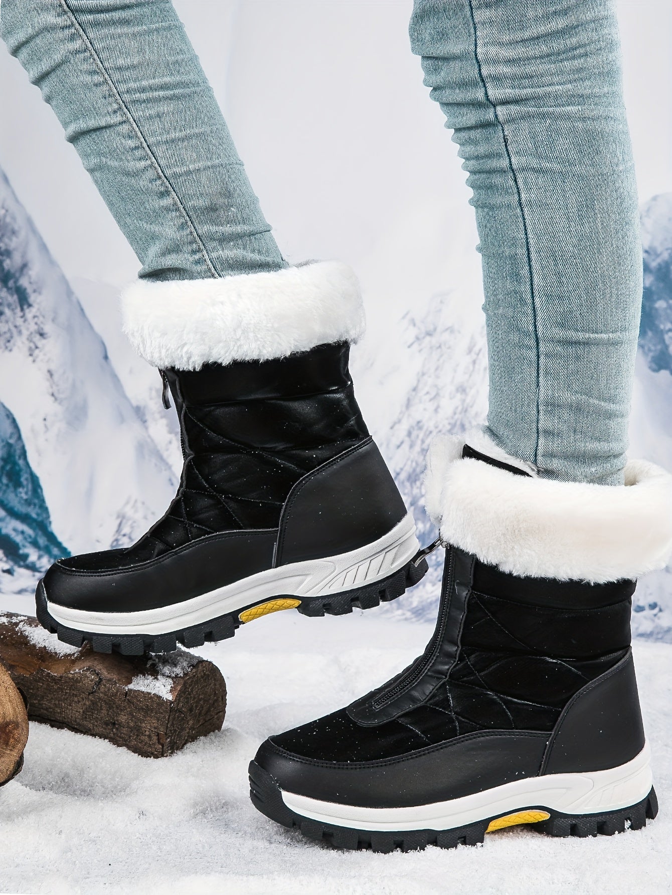 Comfortable Women's Plush Lined Platform Snow Boots, Fashion Front Zipper Outdoor Boots