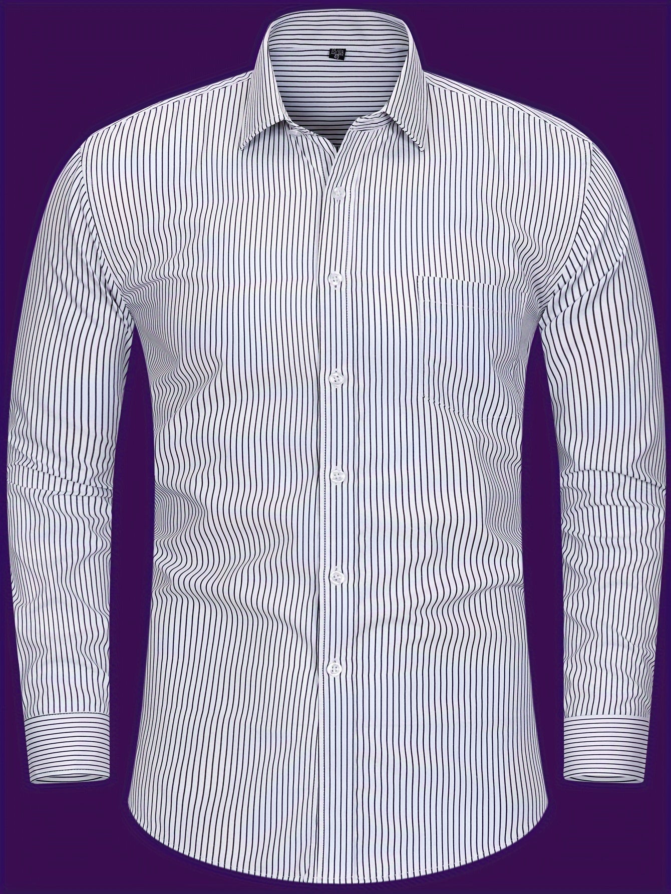 Classic Men's Long Sleeve Striped Shirt - Polyester Non-Stretch Fabric, Button Detail, Casual & Business Style Essential