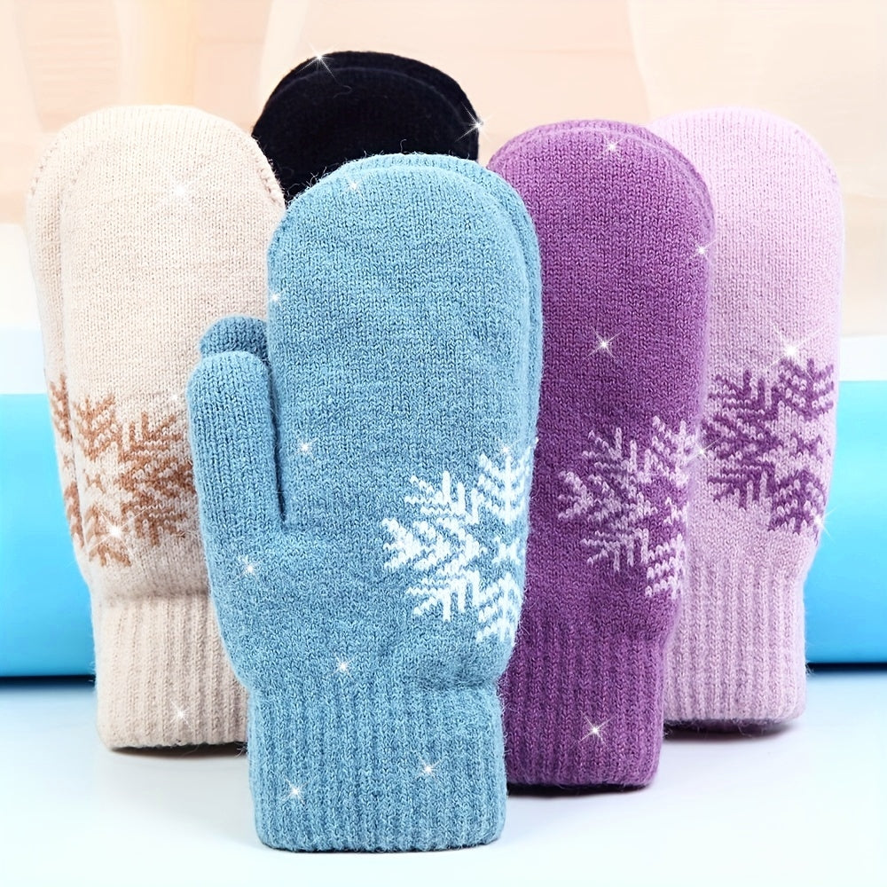 Cozy Knit Snowflake Gloves - Thick, Warm & Windproof for Winter | Full-Finger Touchscreen Mittens with Elastic Cuff | Perfect for Outdoor Activities