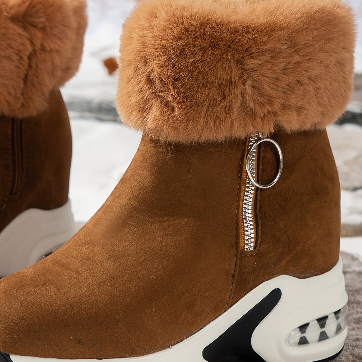 Women's Platform Short Boots, Comfortable Side Zipper Ankle Boots, Stylish Plush Lined Boots