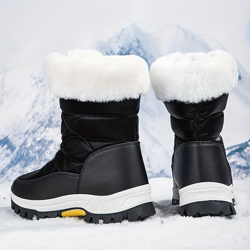 Comfortable Women's Plush Lined Platform Snow Boots, Fashion Front Zipper Outdoor Boots