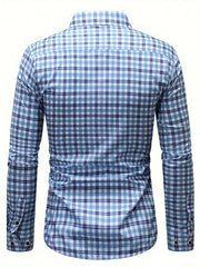 Men's Slim-Fit Plaid Dress Shirt - Polyester, Machine Washable, Button Detail, All-Season Comfort