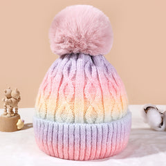 1pc Beanie Cute Knit Caps Faux Pompom Girls Thickening Winter Hats For Girls