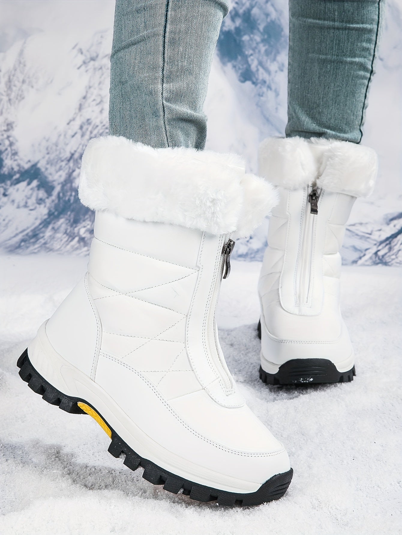 Comfortable Women's Plush Lined Platform Snow Boots, Fashion Front Zipper Outdoor Boots